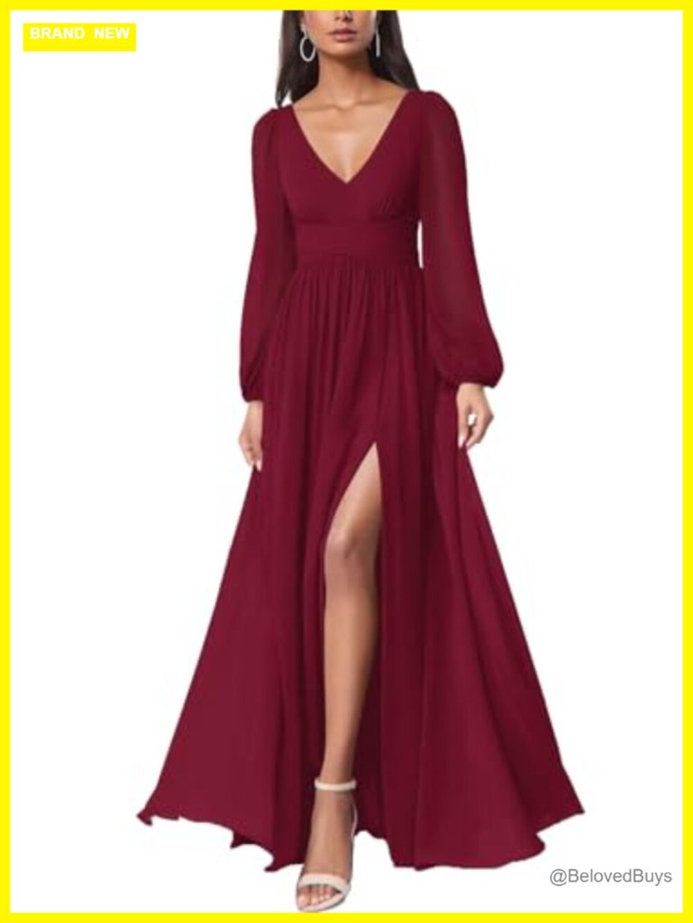 Women Mesh Deep V Neck Open Back Sheer Long Sleeve Maxi Dress